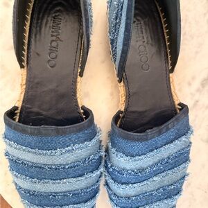 Jimmy Choo Frayed Denim Slip-On Mules in Blue